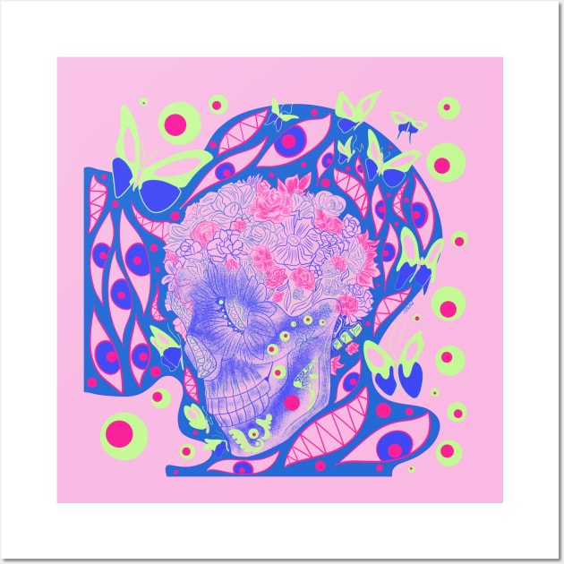 pink buttefly skeleton monster ecopop Wall Art by jorge_lebeau